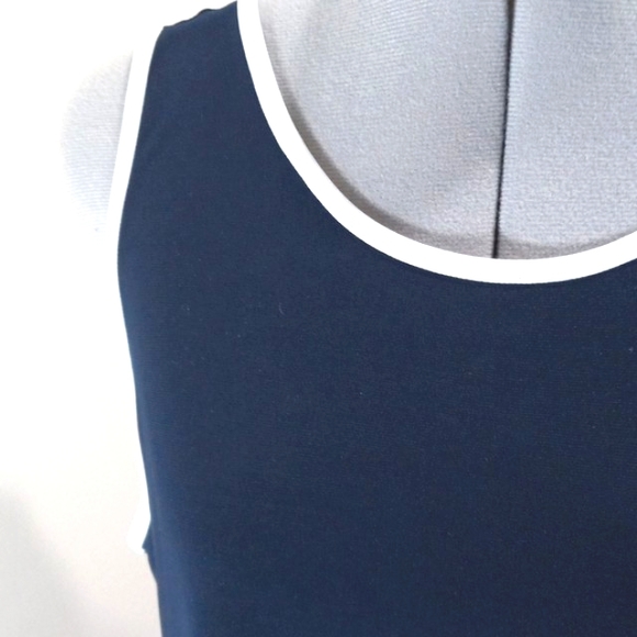 Roz&Ali Sz L Navy High/Low Midi Dress W/ white trim - Picture 4 of 8